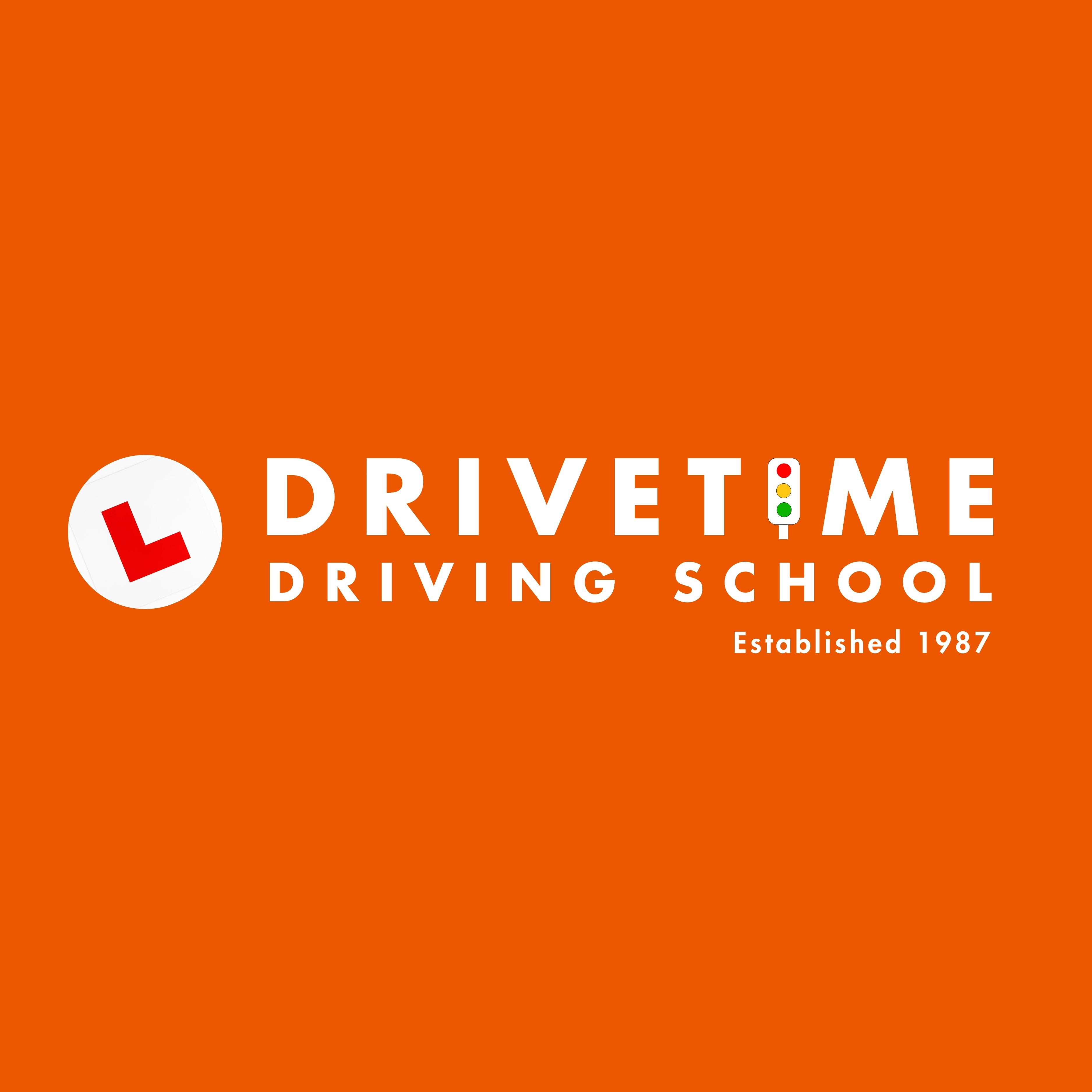 DRIVETIME Driving School logo on an orange background
