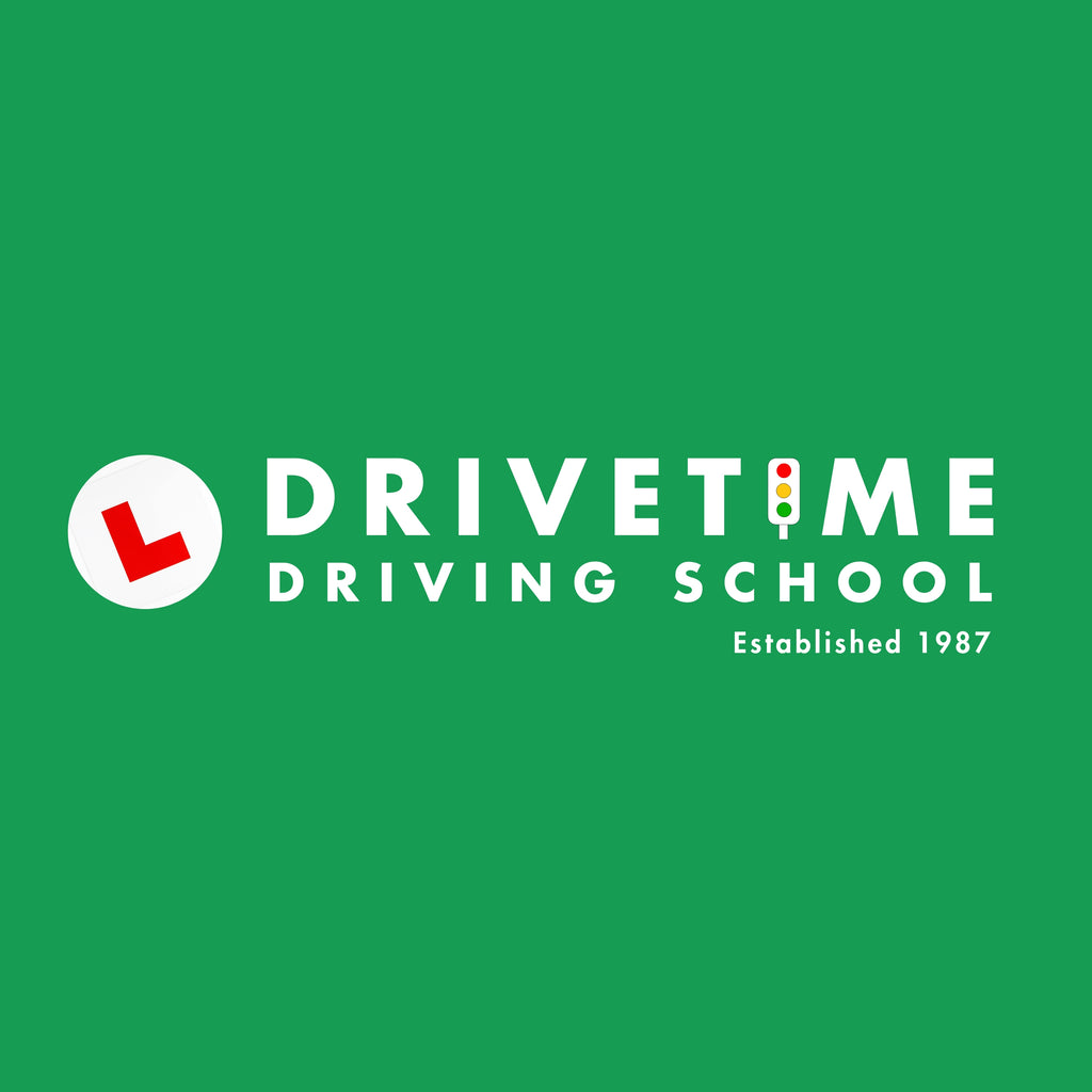 DRIVETIME Driving School logo on a green background