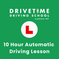 DRIVETIME Driving School advertisement with a red 'L' sign on a green background