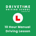 Drivetime Driving School advertisement with a red 'L' sign on a green background