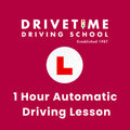 DRIVETIME Driving School advertisement with a red background and white text.