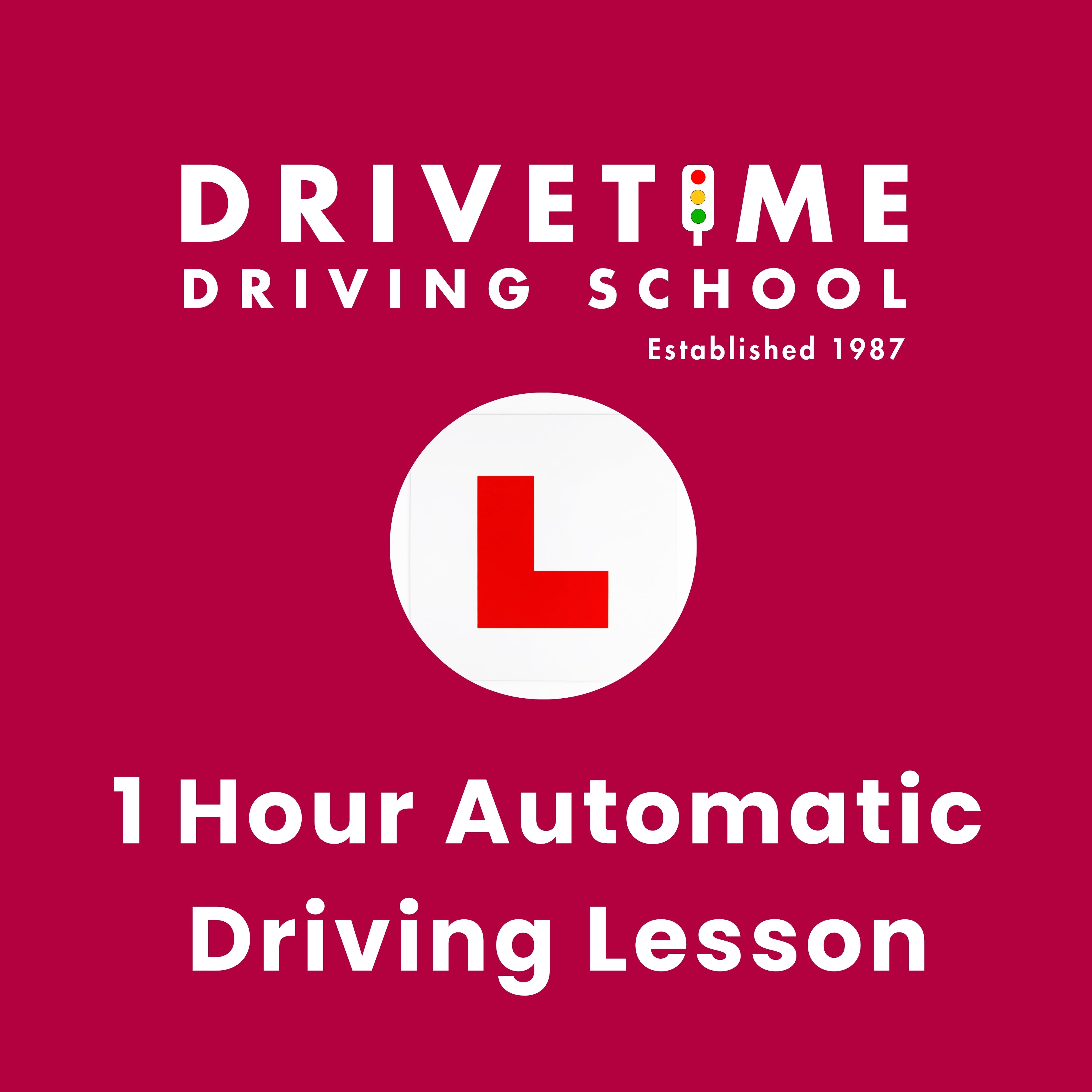 DRIVETIME Driving School advertisement with a red background and white text.