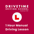 Advertisement for Drivetime Driving School with a red background and white text.