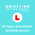 Advertisement for Drivetime Driving School with a red L plate on a blue background