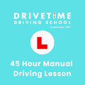 Advertisement for Drivetime Driving School with a red L plate on a blue background