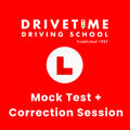 Drivetime Driving School advertisement with logo and text on a red background